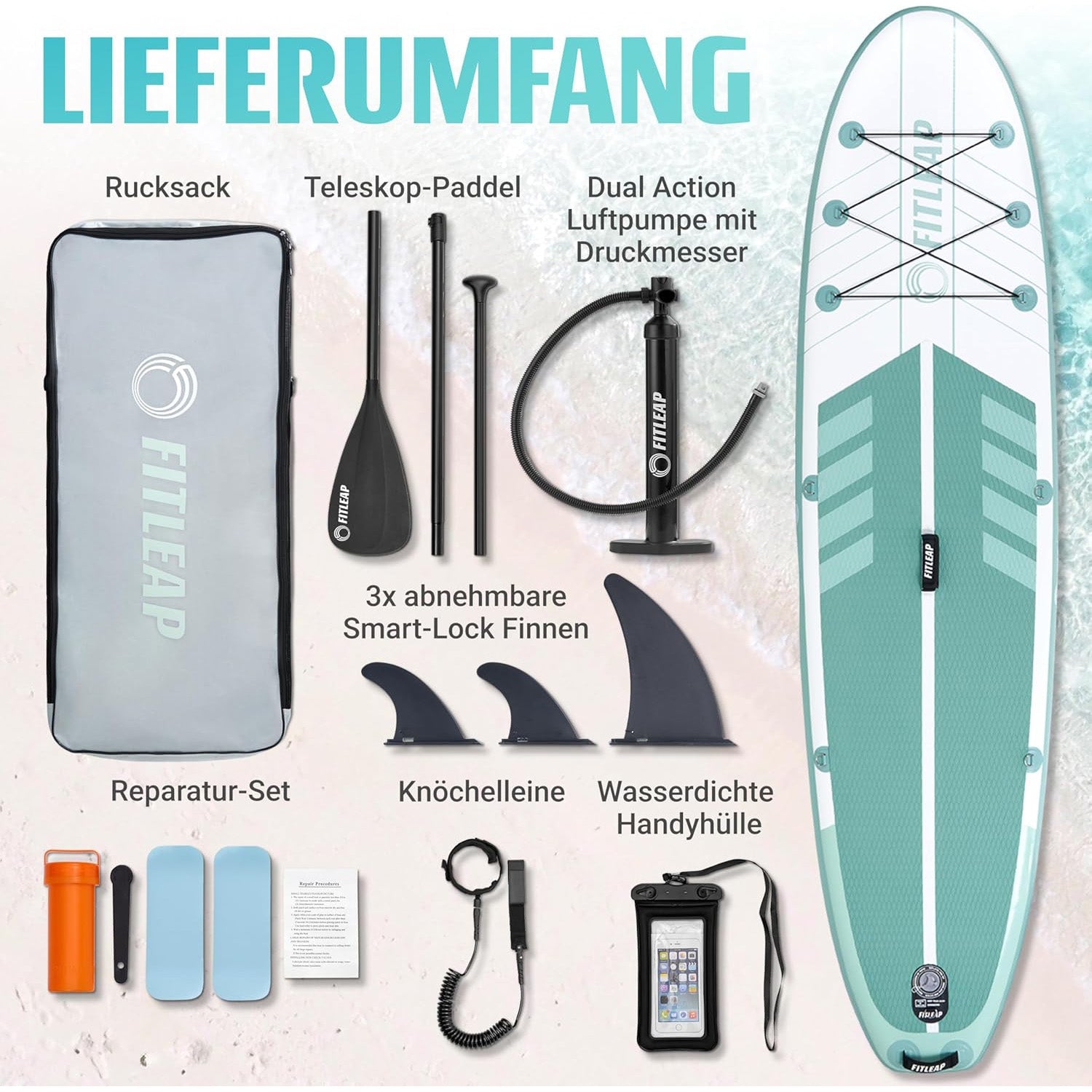 Premium Stand Up Paddle Board - Streifen - Grün