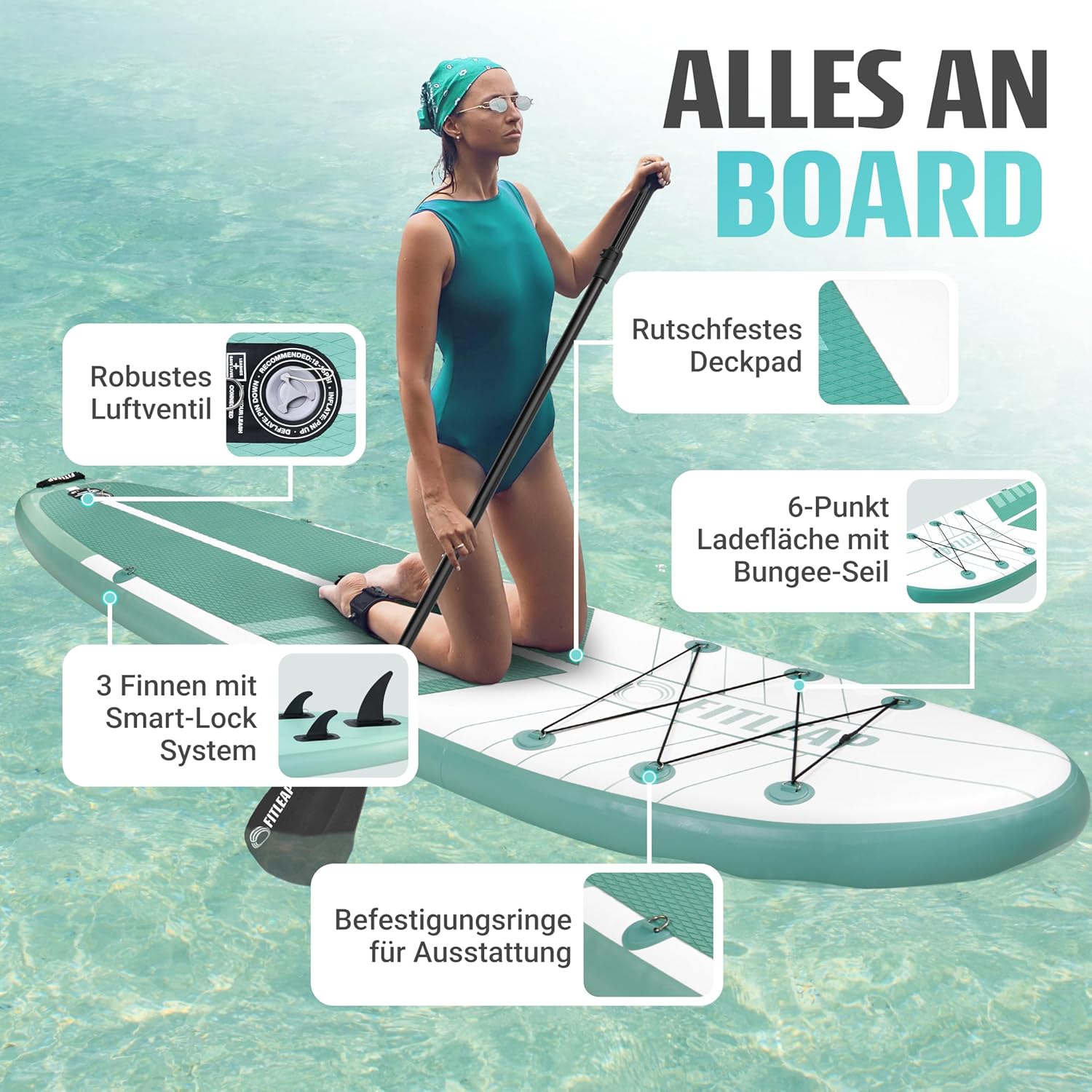Premium Stand Up Paddle Board - Streifen - Grün