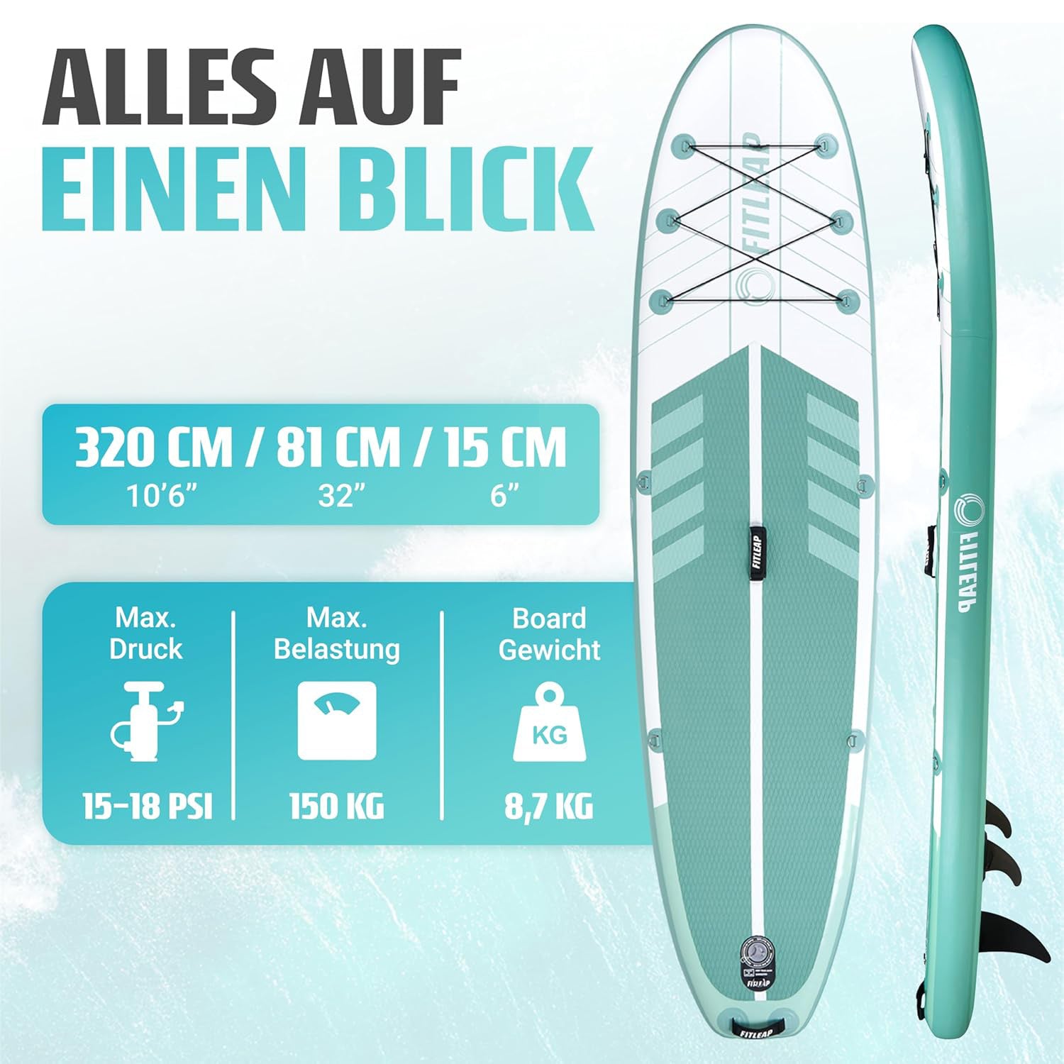 Premium Stand Up Paddle Board - Streifen - Grün
