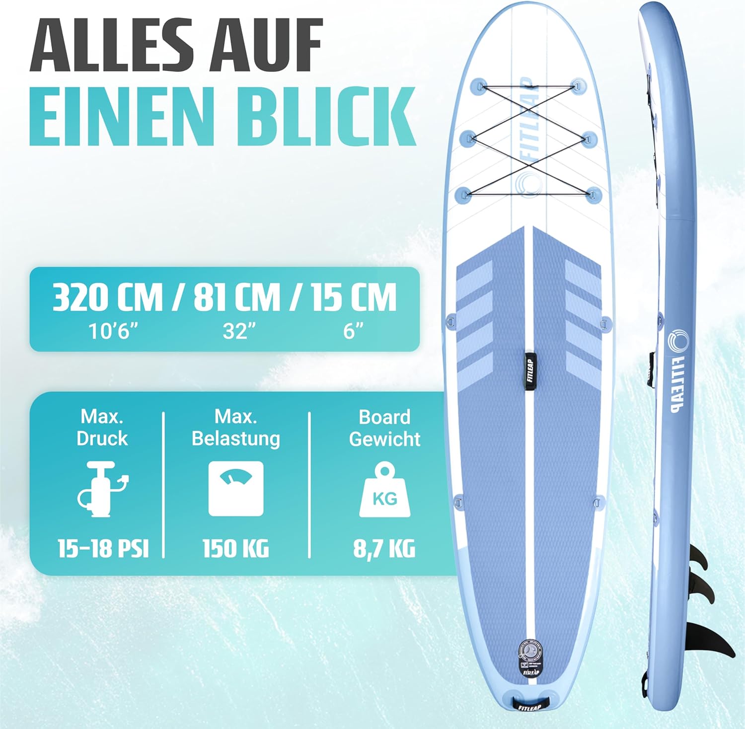 Premium Stand Up Paddle Board - Streifen - Blau