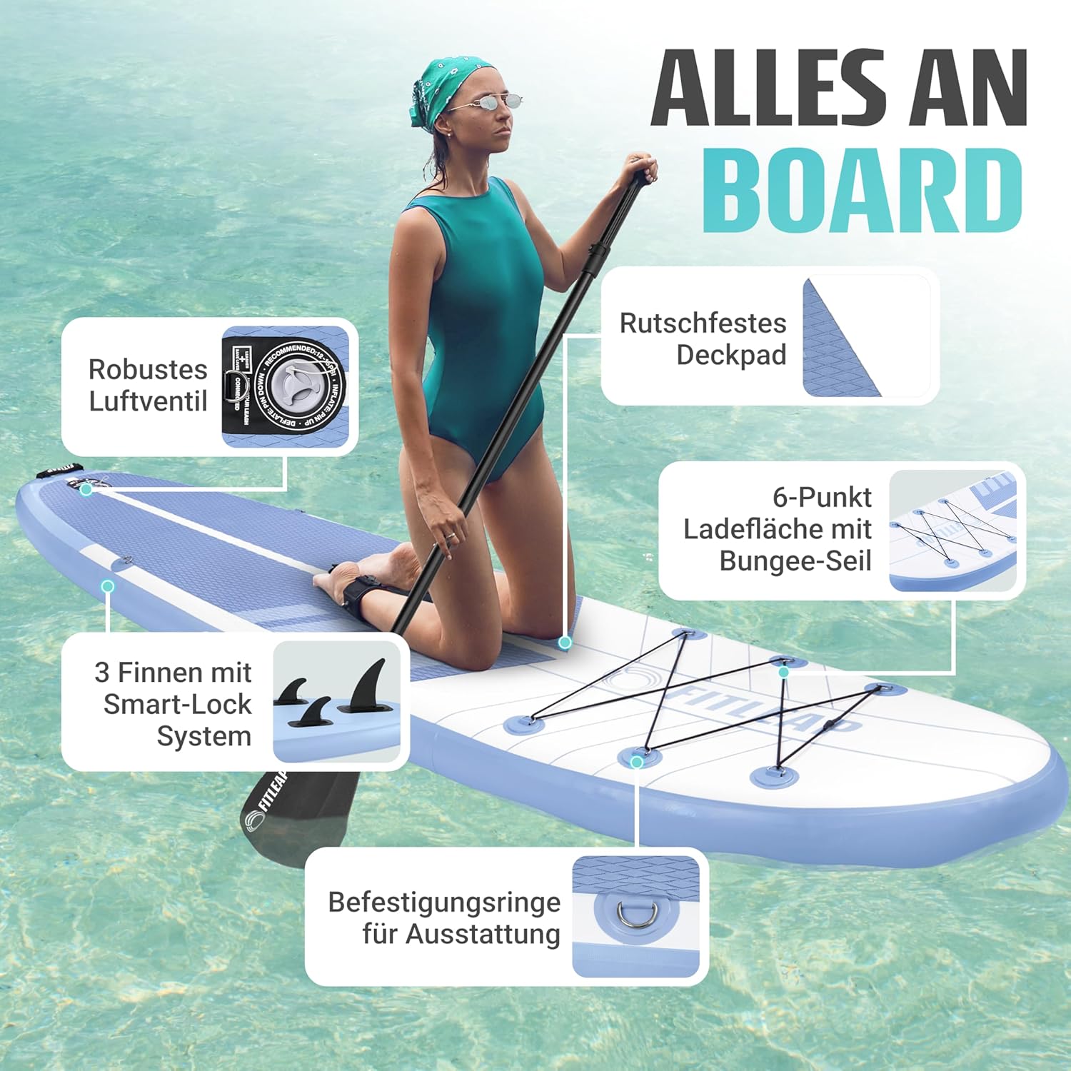Premium Stand Up Paddle Board - Streifen - Blau