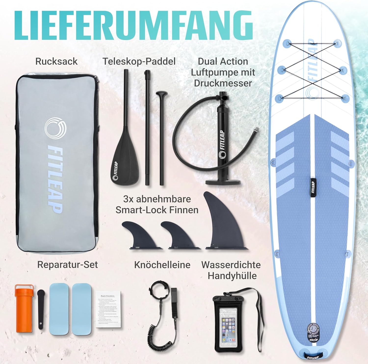 Premium Stand Up Paddle Board - Streifen - Blau