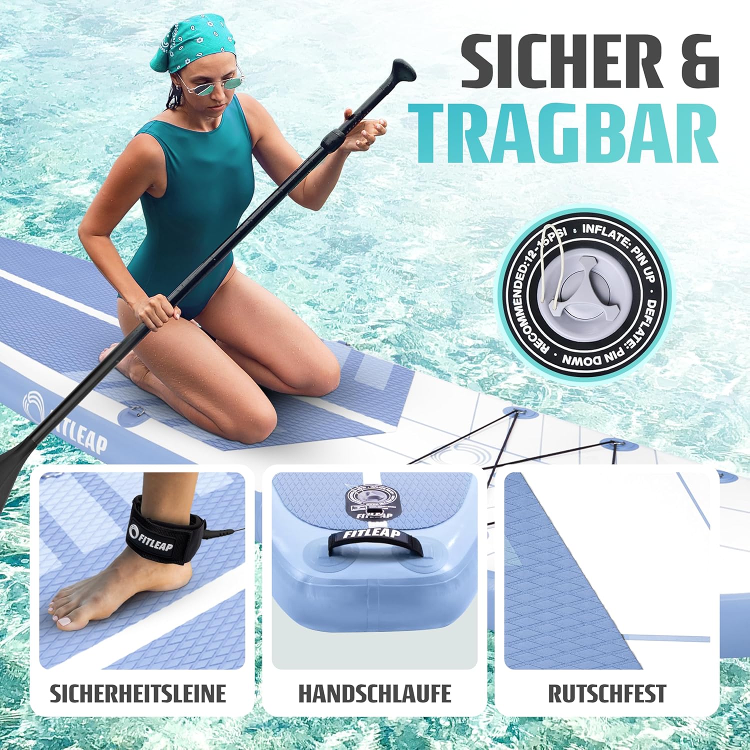 Premium Stand Up Paddle Board - Streifen - Blau